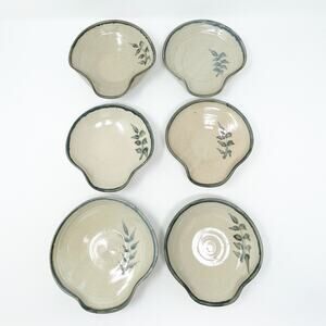 Studio Art J. Thorpe Pottery Dishes Set of 6 Shell Shape Flat Asian Primitive